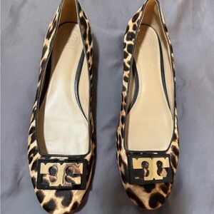 Tory Burch Leopard Print Flats with Logo Accent